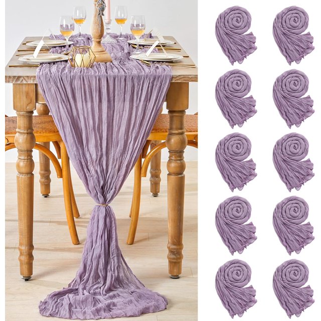 Purple Cheesecloth Table Runner 10 Packs 36x120 Inches Boho Gauze Table Runner for Wedding Bridal Shower Birthday Party Table Decor