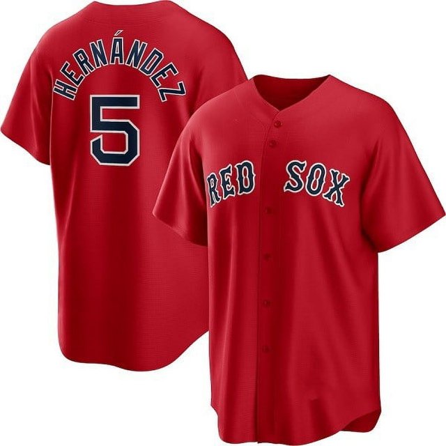 Nueva Camiseta De Béisbol Cardigan Red Sox Baseball #5 Hernandez Summer Sportswear Red-L(44)