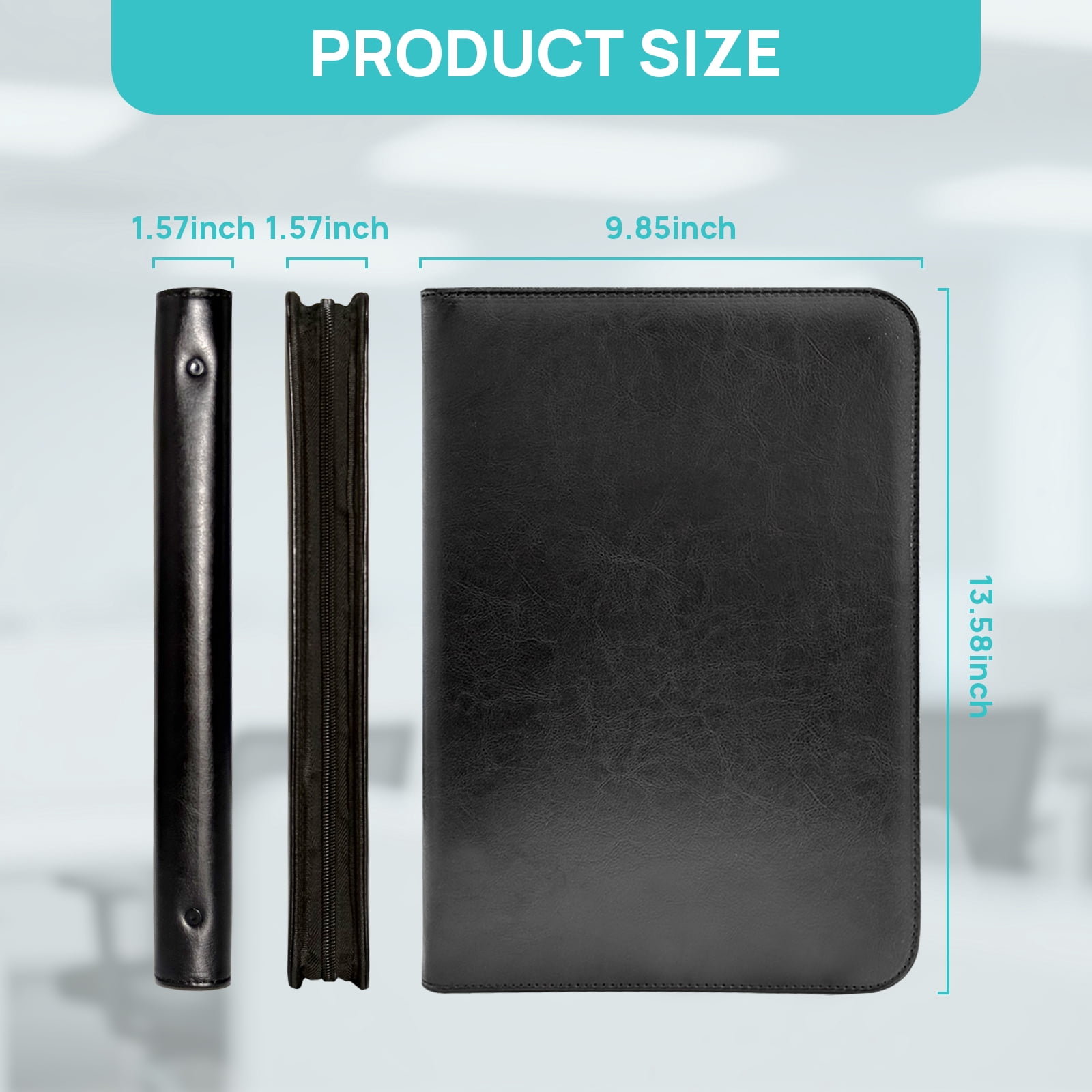 AGCAN Padfolio Portfolio with Zipper, Black Vegan Leather Business 3 Ring Binder Binder, Protective 10.1 Inch Tablet Sleeve, Solar Calculator, Business Card Storage Included Letter Sized Writing Pad