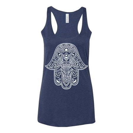 - Women's Elephant Hamsa Hand C6 Navy Triblend Racerback Tank Top Small Navy