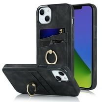 Dteck for iPhone 14 Plus Wallet Case with Card Holder Ring Kickstand Dual Layer Leather Credit Card Slots Protective Shockproof Cover Designed for iPhone 14 Plus, Black