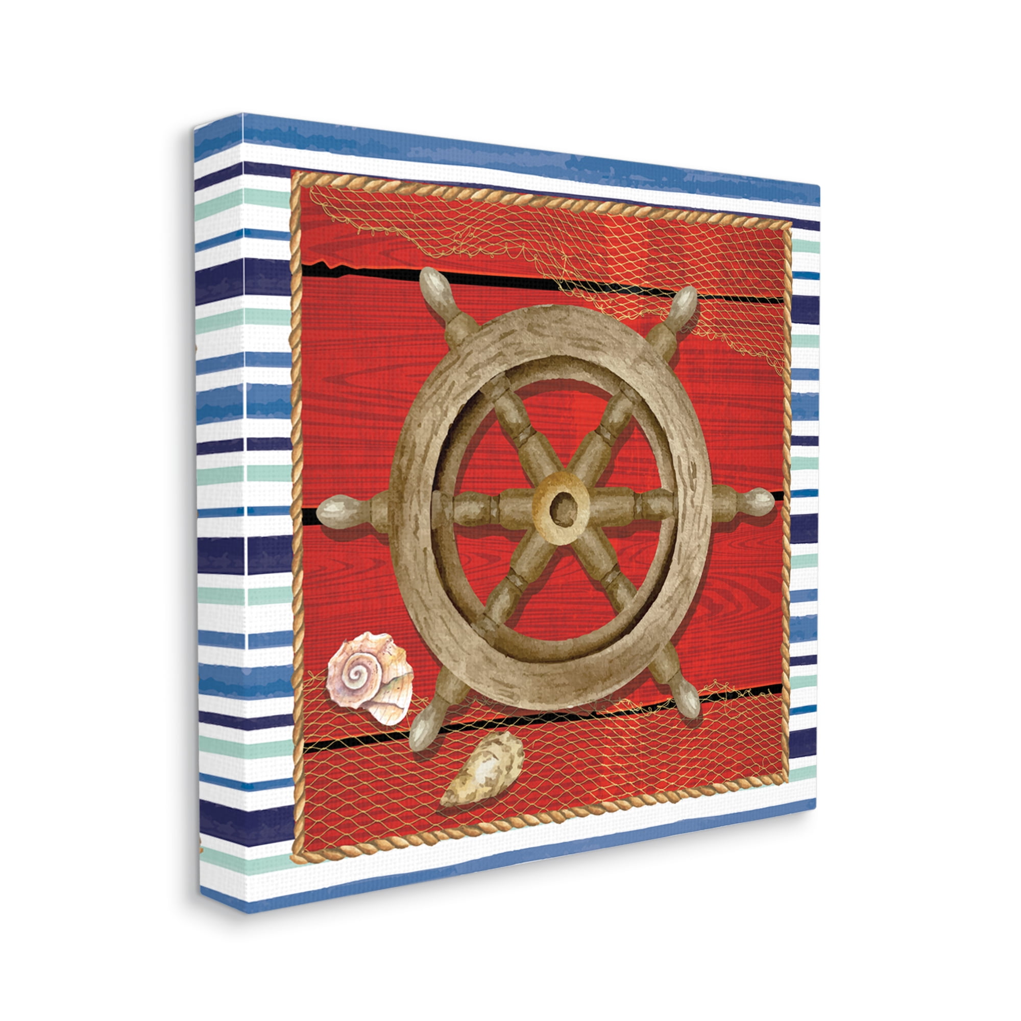 Stupell Nautical Boat Helm Striped Maritime Landscape Painting Gallery Wrapped Canvas Print Wall Art