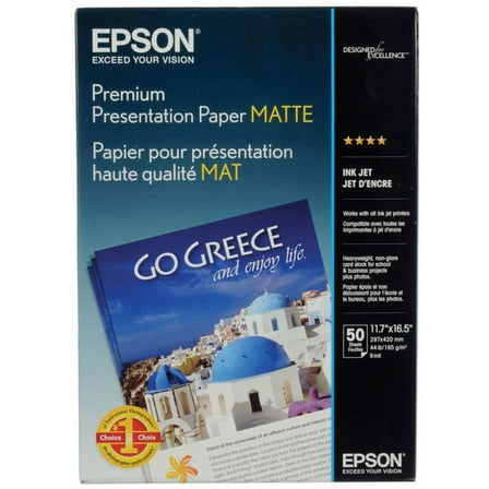 Epson Premium Matte Presentation Paper, 9 mil, 11.75 x 16.5, Bright White, 50/Pack -EPSS041260