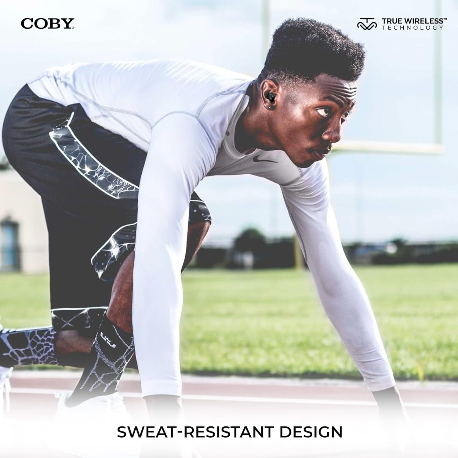 COBY Pro Fitness Bluetooth 5.3 True Wireless Earbuds, Noise-Isolating Earphones with Charging Case, Black
