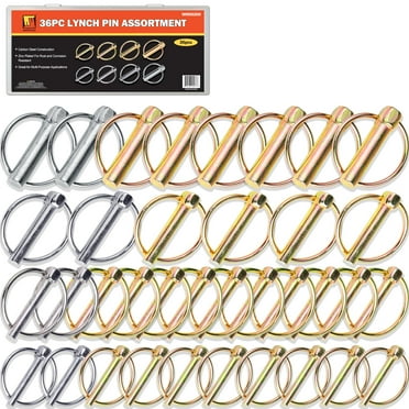Wellmax 36 Pcs Lynch Pin Assortment in 3/16", 1/4", 5/16" and 7/16" Diameter Zinc-Plated Heavy Duty Safety Pins