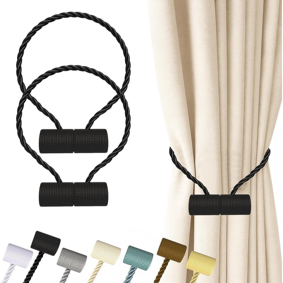 Magnetic Curtain Tiebacks Black 2pcs, Curtain Tiebacks Buckles Holdbacks Holders Hooks Clip for Home Bedroom Office Decorative Curtain
