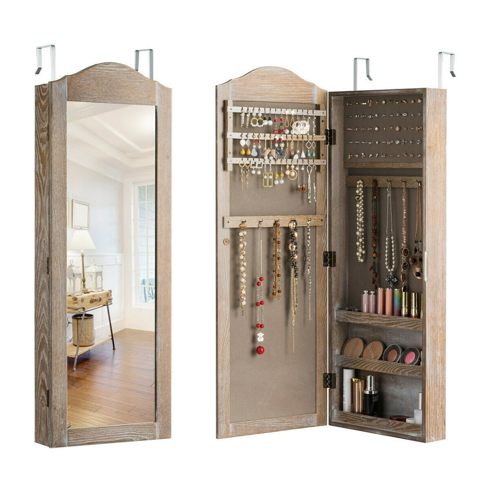 Gymax Jewelry Wall/Door Mounted Rustic Jewelry Armoire