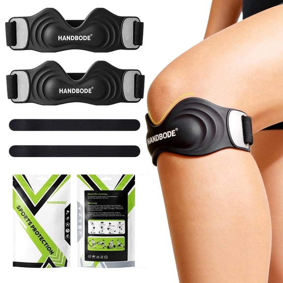 HANDBODE Patellar Tendon Support Strap, Silicone Knee Brace for men women, Adjustable Patella Band Support for Hiking, Running, Jumpers Knee, Osgood Schlatter, 2 PCS