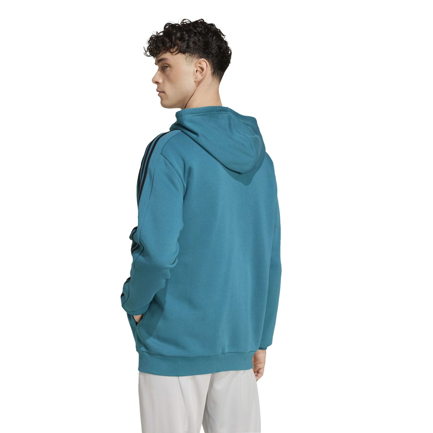 Men's adidas Sportswear Essentials Fleece 3-Stripes Full-Zip Hoodie Color: Black Size: S