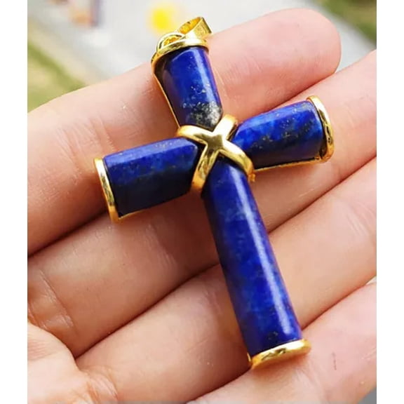 K-KED 5pcs Lapis Lazuli Gems stone Cross Pendant Chakra Reiki Healing Amulet Energy