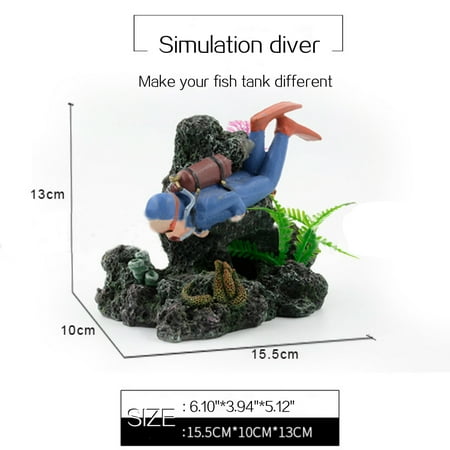 Aquarium Ornament Resin Treasure Diver Dive Rock Fish Tank