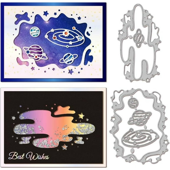 1Set 6Pcs Space Frame Cutting Dies Space Window Starry Sky Cutting Dies for Card Making Metal Die Cuts Cutting Dies Templates for Scrapbooking Journal Embossing Paper Craft Decor