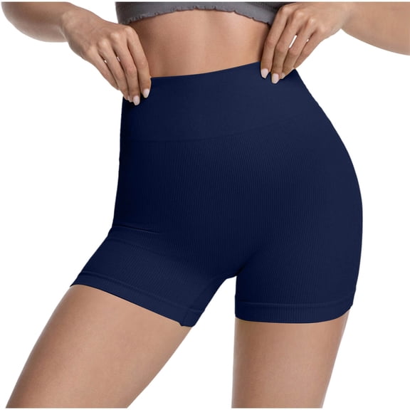 hlysgo Workout Gym Shorts for Women High Waisted Seamless Butt Lifting Short Tummy Control Scrunch Butt Sports Shorts Navy,L