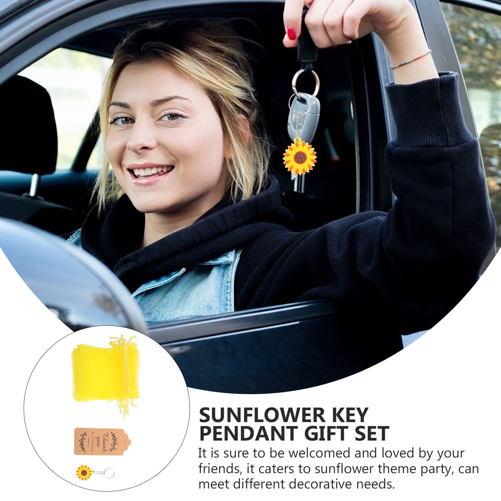 60 Sets Sunflower Keychain Key Rings Keychain Giuft Bags Wedding Favors Bats Sunflower Theme Party Favors Bag Charm Miss