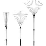 Adjustable Foldable Garden Leaf Rake - 24 to 63 Inch Telescopic Metal Rake, Expandable Folding Leaves Rake for Lawn Yard, Flowers Beds and Roof