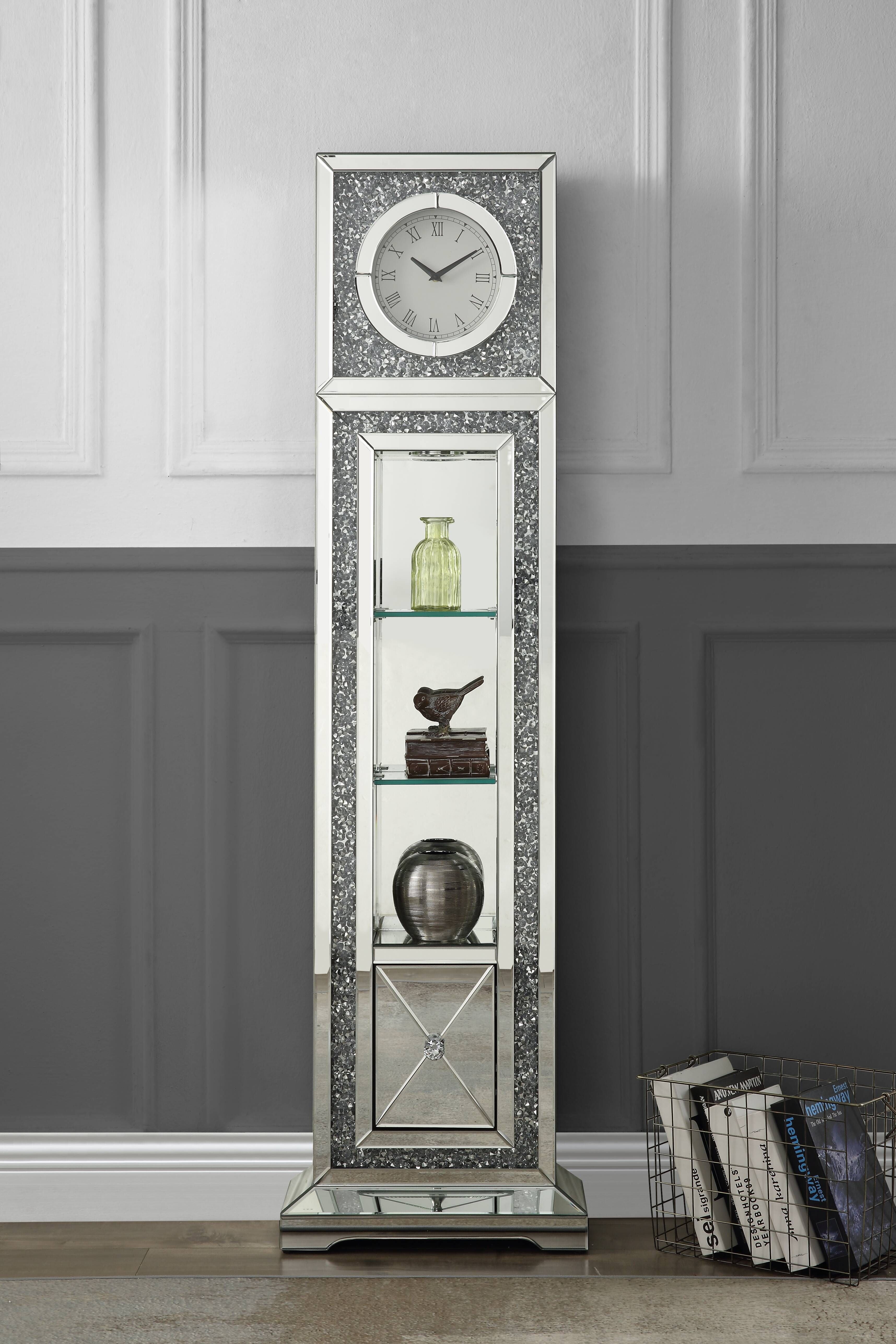 ACME Noralie Grandfather Clock in Mirrored & Faux Diamonds