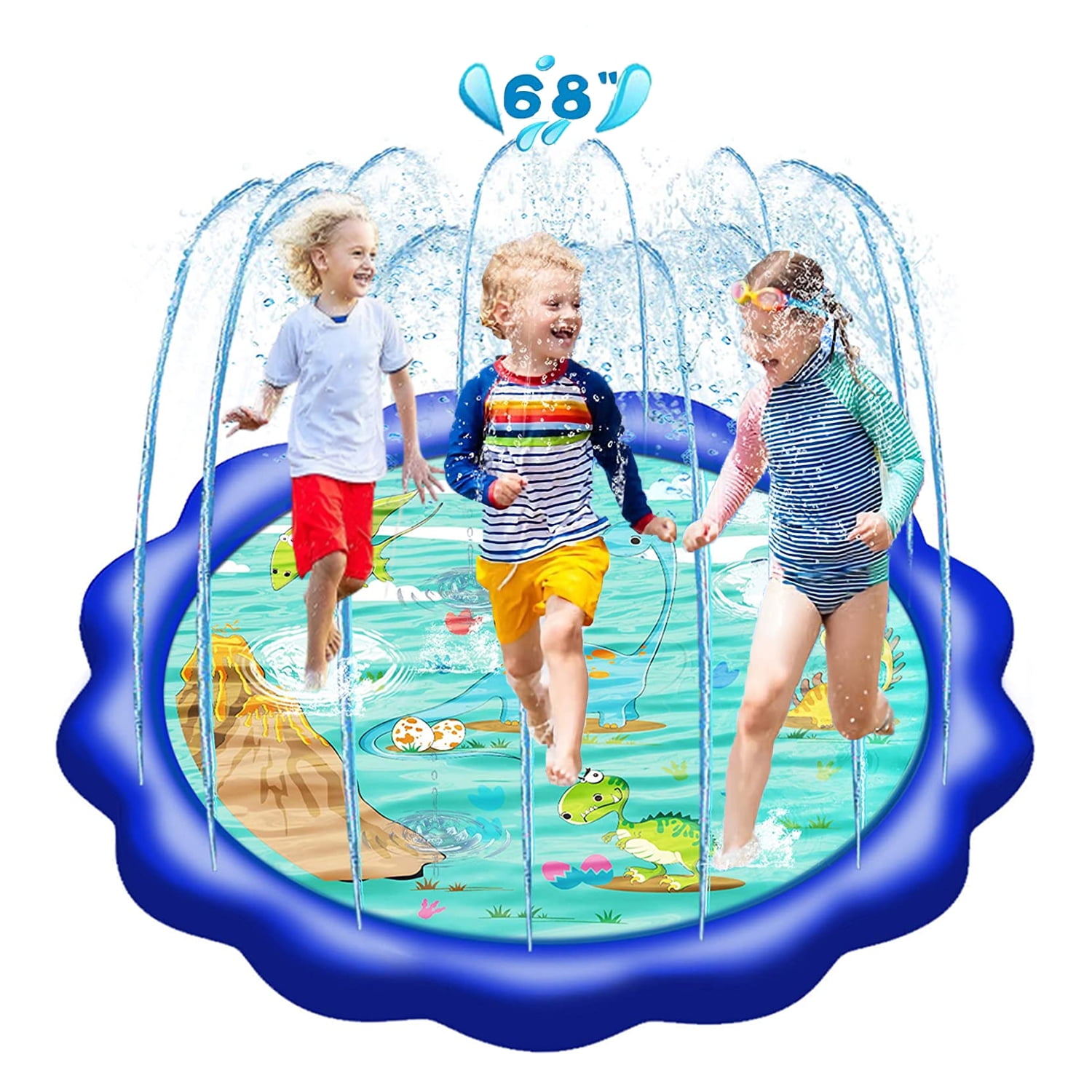 Splash Pad Sprinkler for Kids, Y2Konexi 68" Outdoor Backyard Toys Wading Pool, Dog Sprinkler
