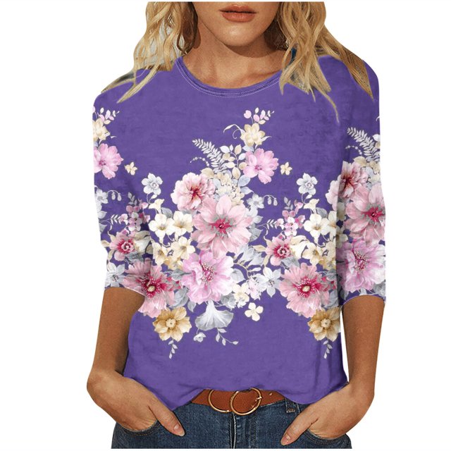 Blusas de Manga Corta para las Mujeres Pascua Impresa Suelta de Tres Cuartos de Manga Superior, Blusas para las Mujeres Casual