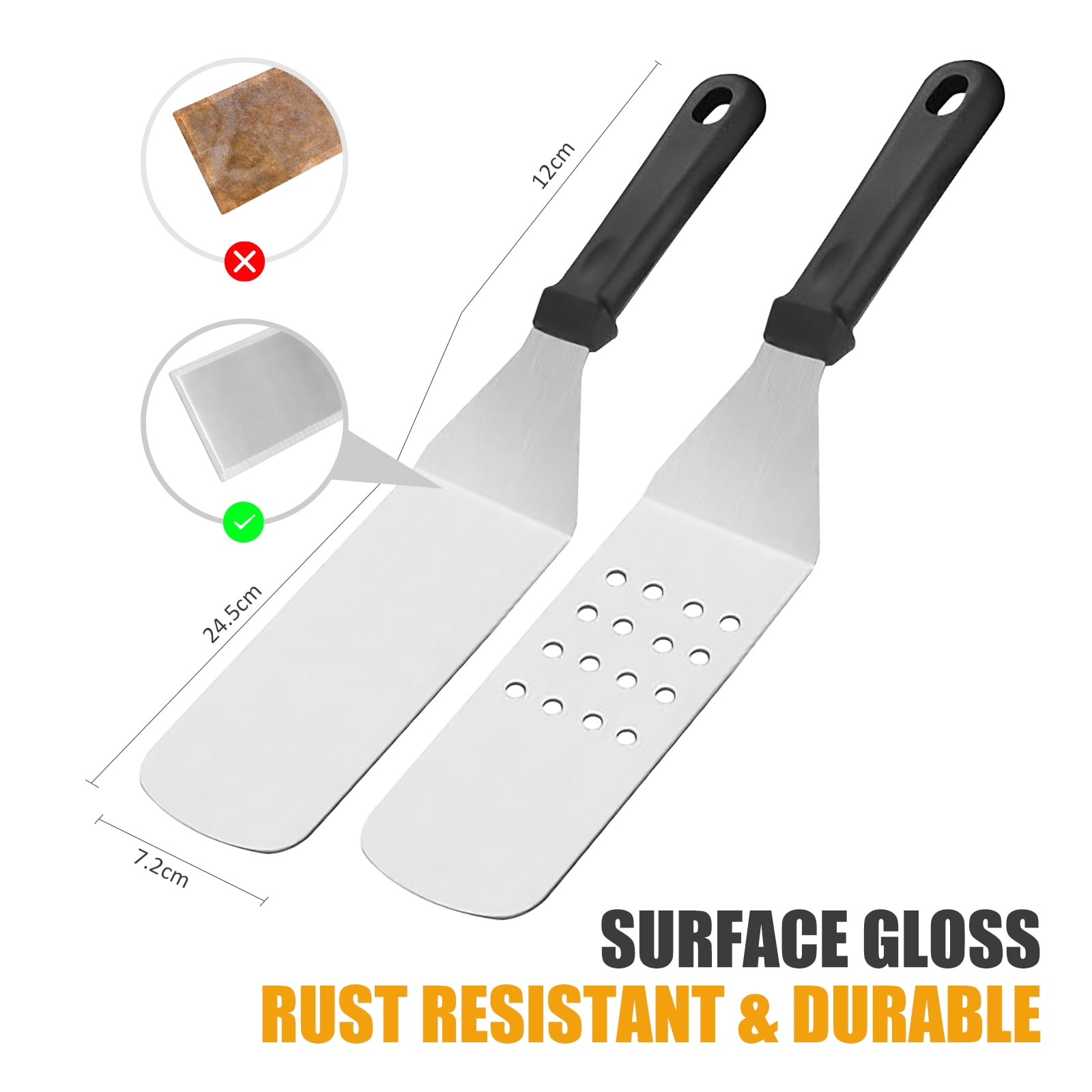 Hosaud BBQ Grill Tool Set, Stainless Steel Grip Barbecue Accessories for Outdoor Camping, Flat Top Griddle Accessories Kit with Spatula, Basting Cover, Scraper, Bottle, Tongs, Egg Rings & Carry Bag - 2