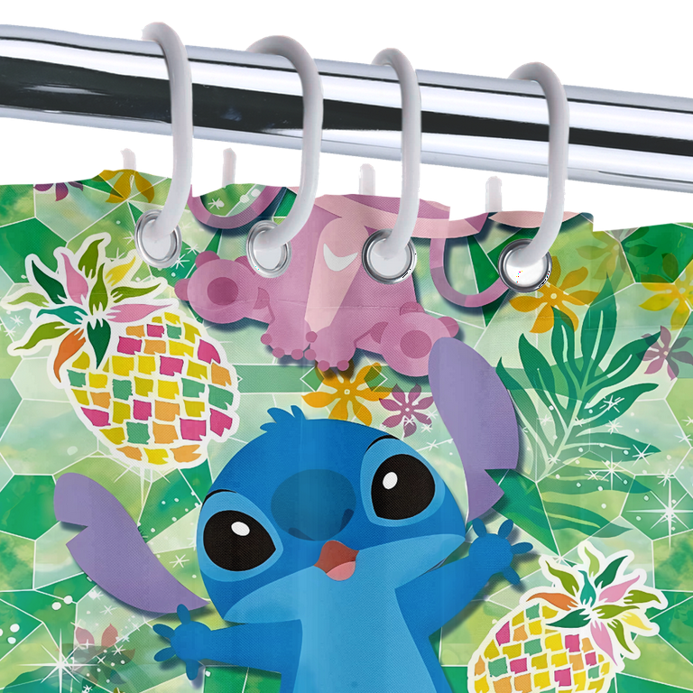 We Love Stitch Cartoon Character Shower Curtain,Bath Mats Rugs