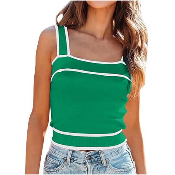 Pejock Women's Square Neck Tank Top 2025, Knit Cropped but Modest Cami, 4-Way Stretch Color Block Shirt, Breathable Slim Fit Blouse, Work to Weekend Essential