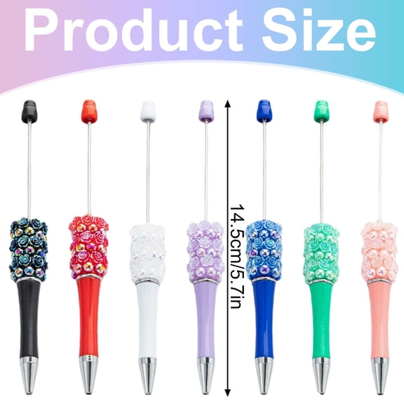 Clearance Sale! 1PC Decorative Rose Pen, Handmade Pearl Bead Ballpoint Retractable Pen, Plastic, for Office & Home, (14.5cm, Multi-Color)
