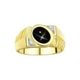 thumbnail image 1 of RYLOS Men's Rings Yellow Gold Plated Silver Cabochone Gemstone & Diamond Designer Black Star Sapphire Rings For Men Size 13, 1 of 7