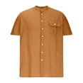 thumbnail image 4 of zfhfof Men Cotton Linen Shirt Button Down Short Sleeve Band Collar Shirts Casual Summer Beach Shirts with Pocket, 4 of 6