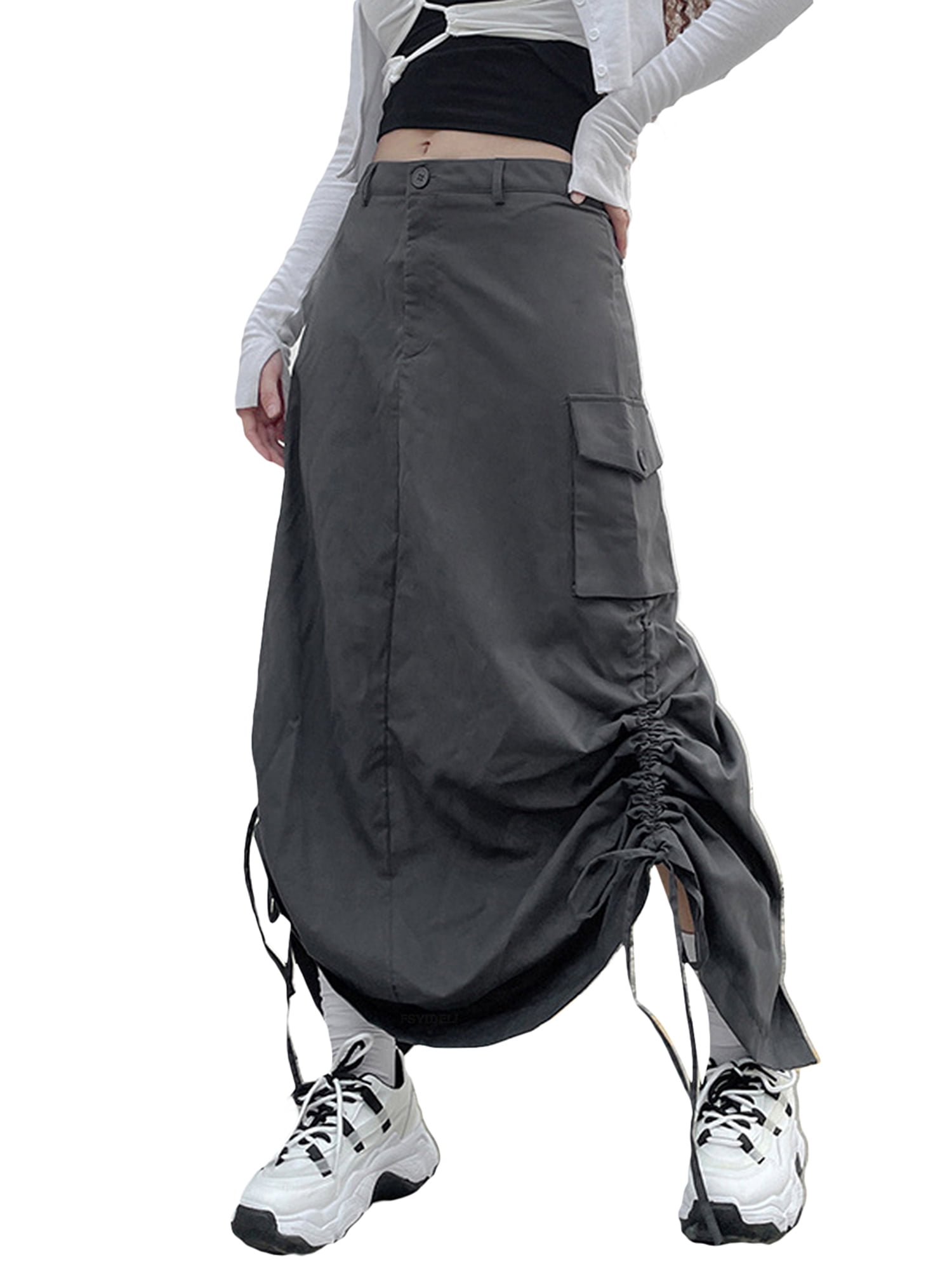  chouyatou Women's Elastic Waist Cargo Skirt Y2K A-Line