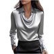 thumbnail image 3 of RKSTN Long Sleeve Shirts for Women Oversized Cowl Neck Dressy Drape Ruched Front Satin Silk Business Blouses Top Womens Casual Solid Plus Size Lapel Comfy Office Work Formal T Shirt Spring Clothes, 3 of 8