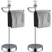 AUR Bath Hand Towel Holder Standing, Stainless Steel Stable Free-Standing Towel Bar for Bathroom Kitchen Countertop, Rustic Towel Ring Stand with Crystal Ball 15.7” H (Polished Chrome, 2 Pack)