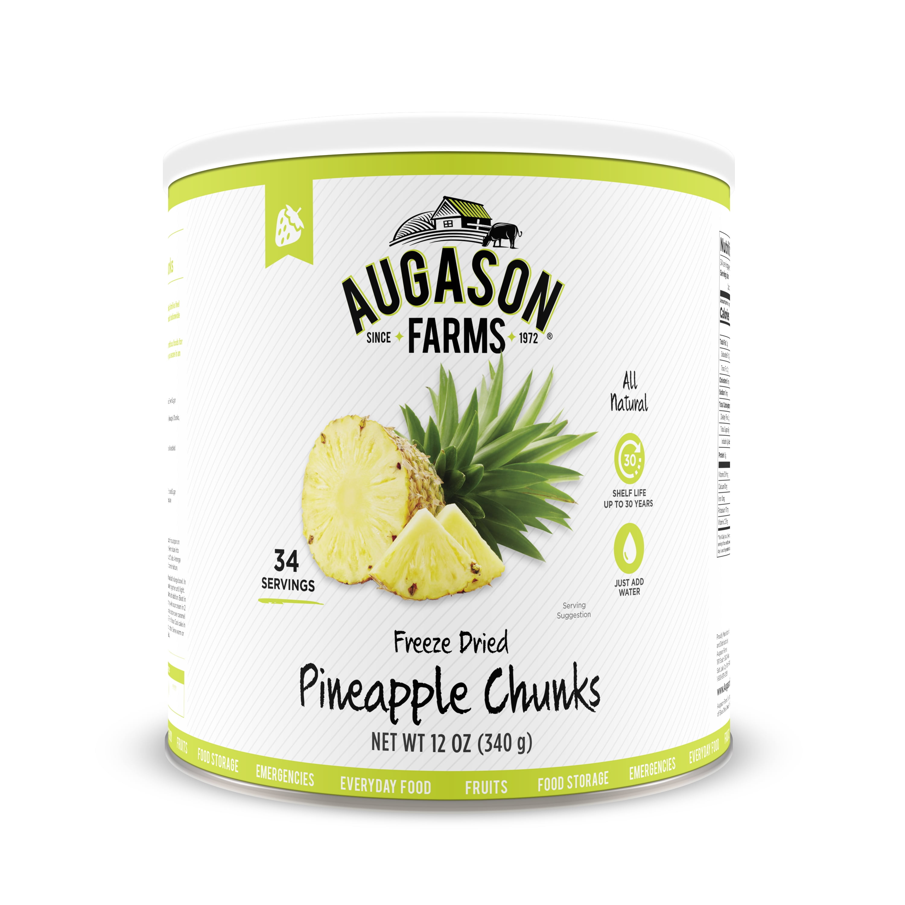 Augason Farms Freeze Dried Pineapple Chunks 12 oz No. 10 Can Walmart