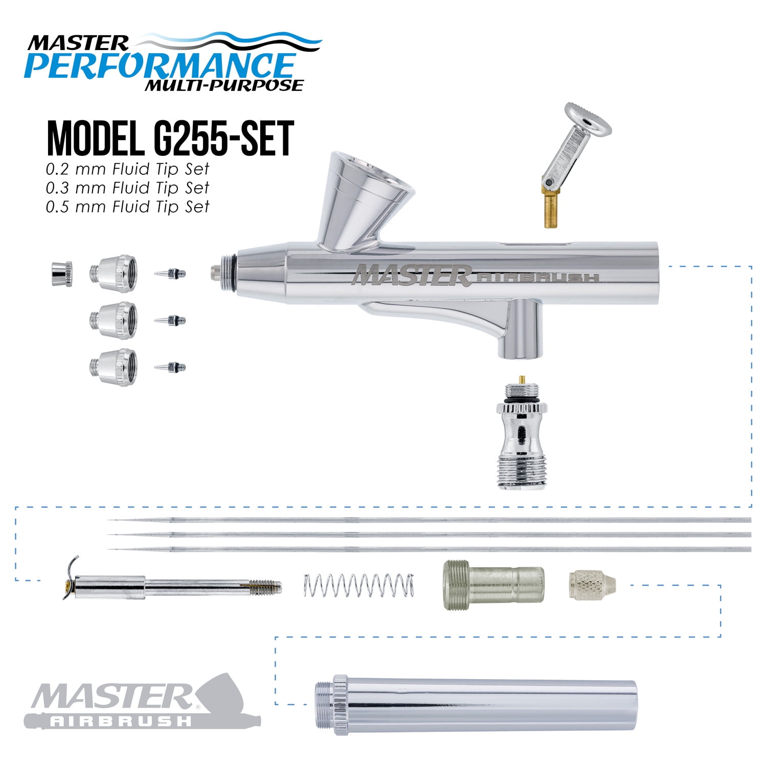 3 Tip MASTER G255 Dual-Action AIRBRUSH PRO SET KIT Auto Paint Nail Tattoo Hobby