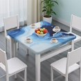 thumbnail image 3 of Blue White Marble Pattern Square Fitted Tablecloth with Elastic Edge,Square Table Cover,Washable Elastic Table Cover for Home Kitchen Party Decor 34"x34", 3 of 6