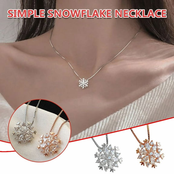 Latrodar Snowflake Pendant Necklace Clavicle Chain Light Temperament Silver, rose gold up to 50% Off