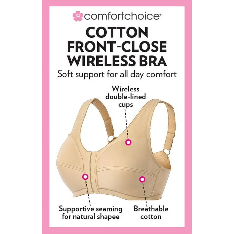 Comfort Choice Women's Plus Size Cotton Front-Close Wireless Bra