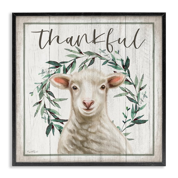 Stupell Industries French Country Thankful Phrase Sheep Black Framed Giclee Art, 17 x 17, by Elizabeth Tyndall