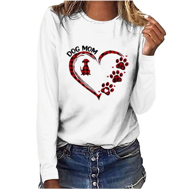 Pompotops T-shirt Décontracté Imprimé pour Femmes Col Rond Manches Longues Tunique Blouse