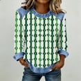 thumbnail image 2 of TaTaai Womens St Patrick Day Shirt 2025 Spring Long Sleeve Patchwork Round Neck Casual Blouse Solid Color Soft Comfy Top for Holiday Party Daily Wear Gift, 2 of 5
