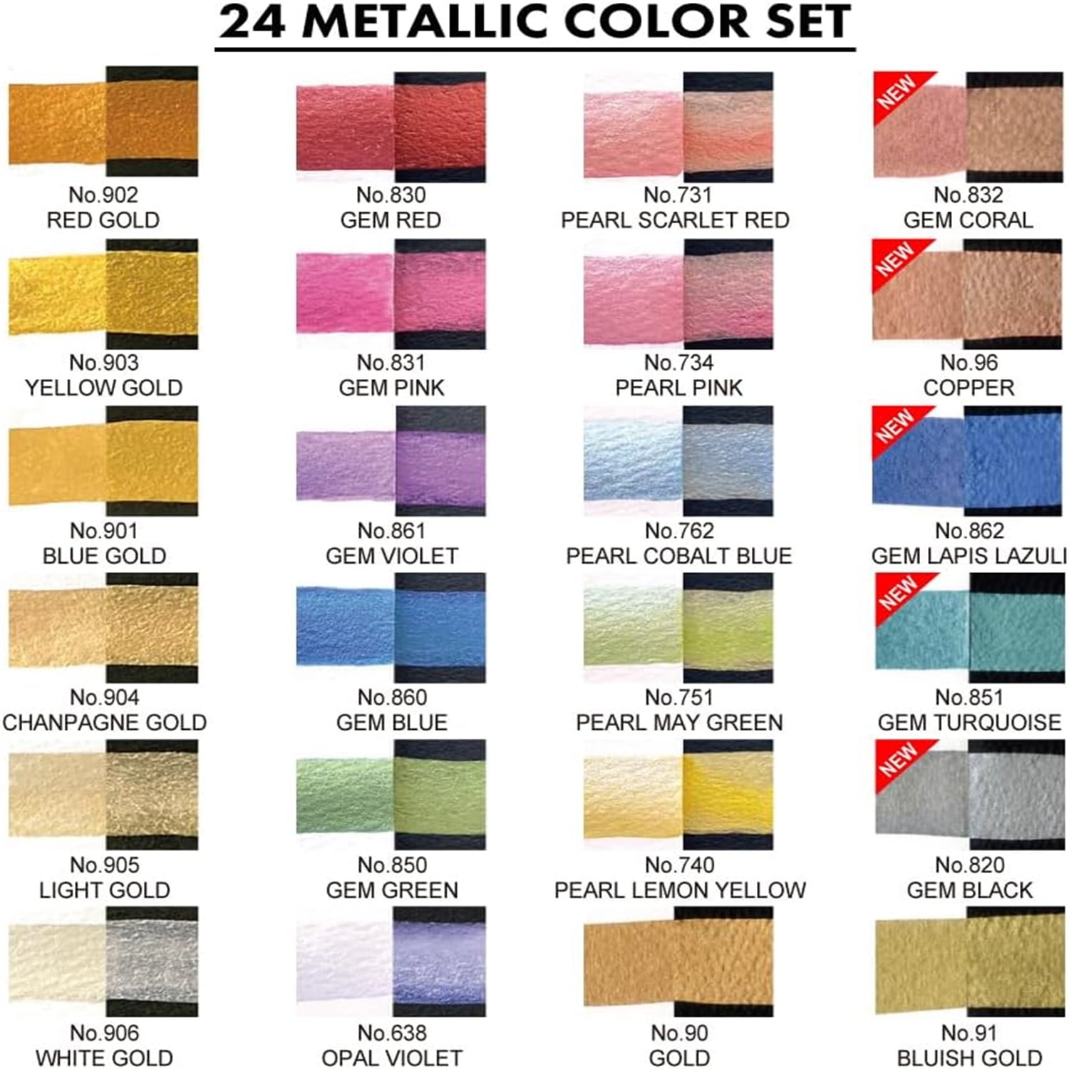 Watercolor Paint Set 24 Glittery Colors - Metallic, Professional-quality art supplies for artists adult painting aketching, Non-Toxic, Made in Japan