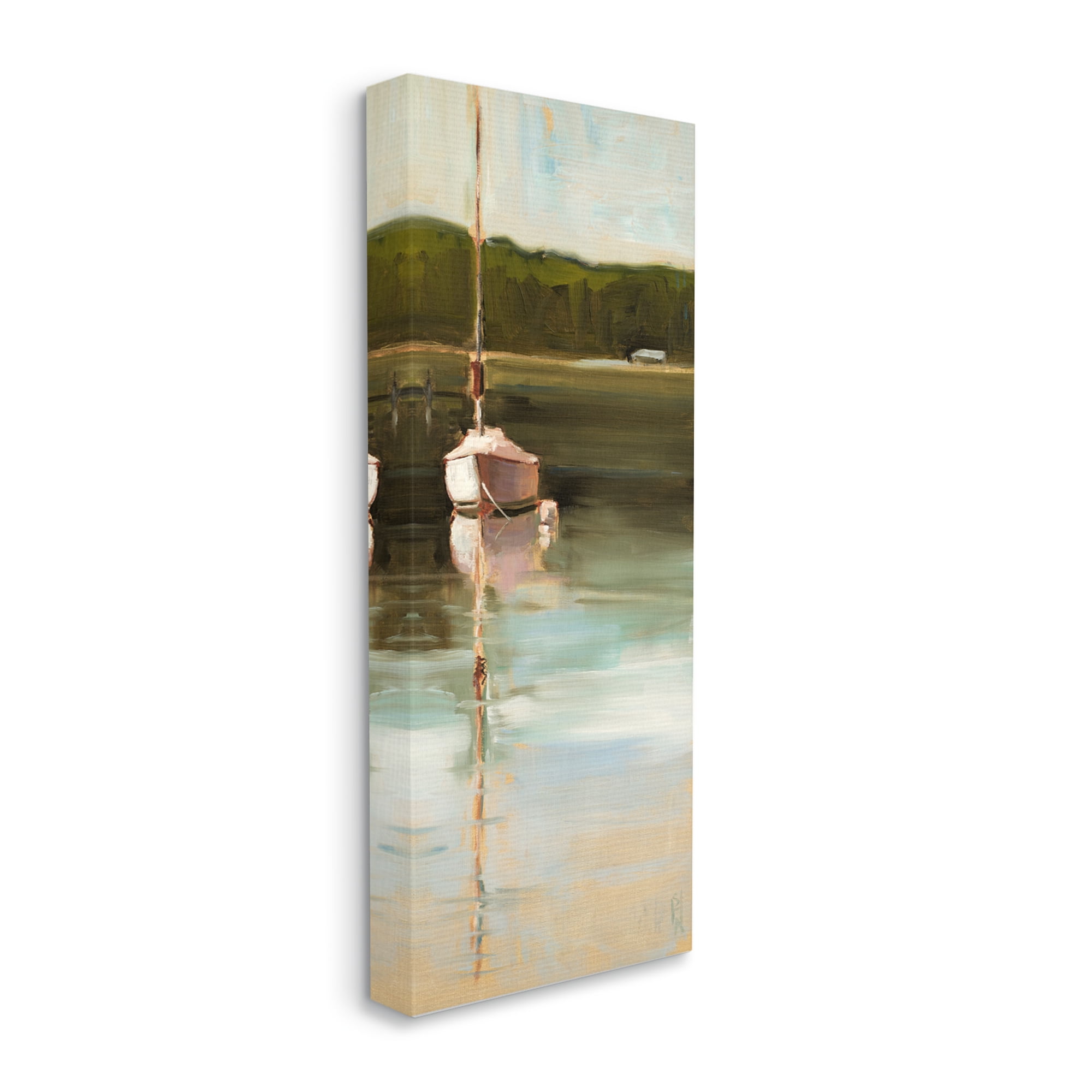 Stupell Industries Boat Reflection Painting Transportation Painting Gallery Wrapped Canvas Print Wall Art, 10 x 24