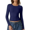 thumbnail image 2 of Womens Long Sleeve Shirts Basic Compression Going Out Crop Tops Fall Fashion Y2K Clothes 2025 Navy S, 2 of 5