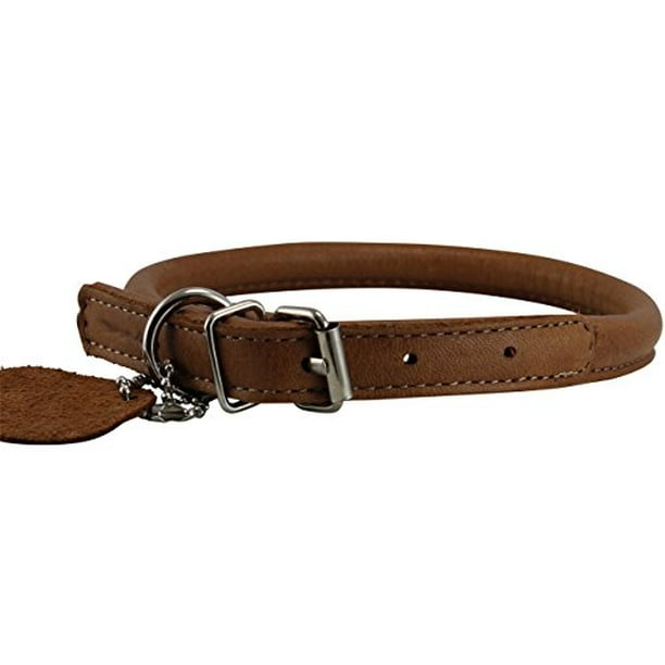 High Quality Genuine Leather Rolled Dog Collar 13"16" neck size, Long Hair Dogs and Puppies