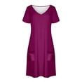thumbnail image 3 of WRKEKC Summer Casual Dresses for Women, Womens T-Shirt Dresses, Women's Trendy Summer Loose Fitting Dresses Solid Color Short Sleeve V-Neck Casual Dress, 3 of 7