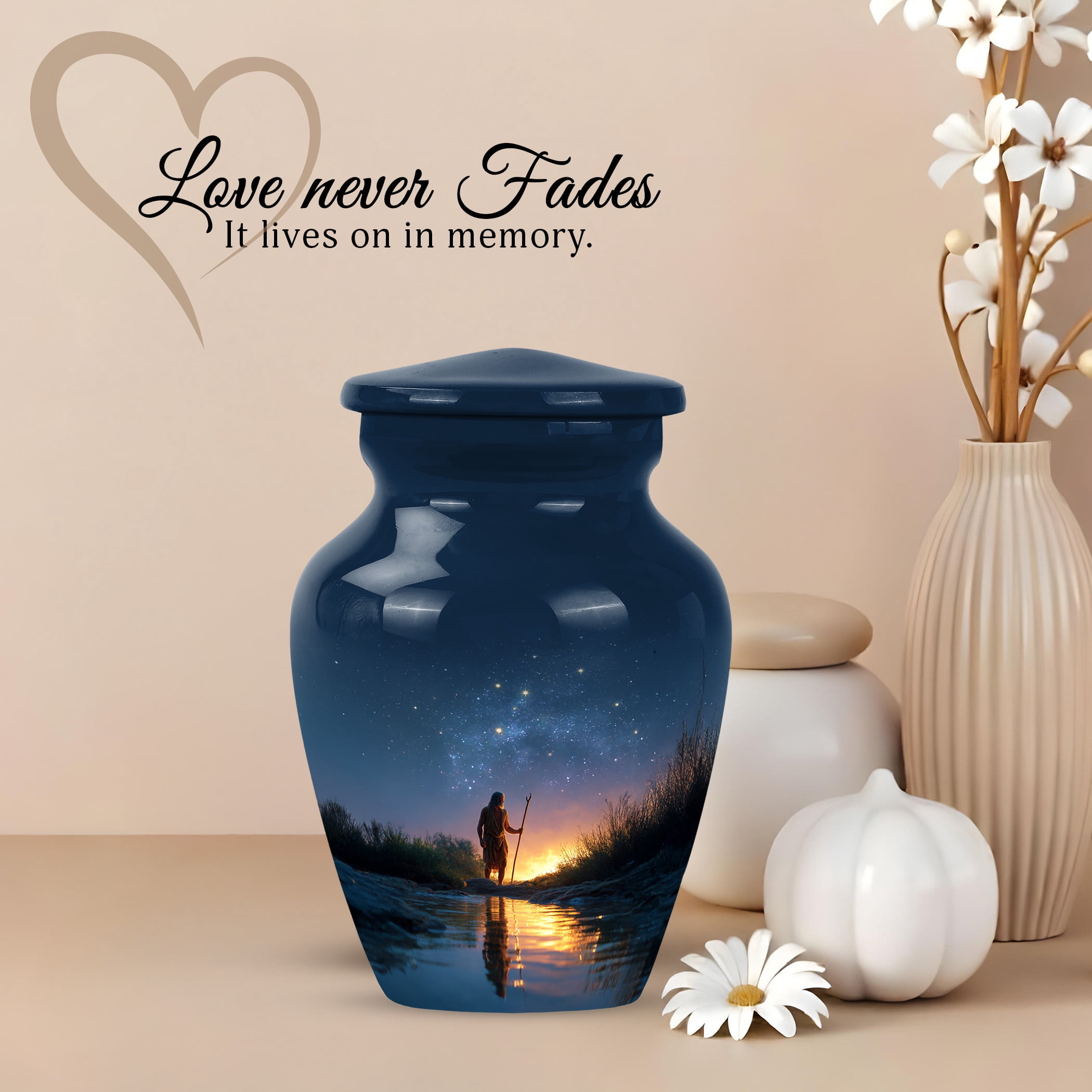 JAGSHASHI Fishing Mini Keepsake Sharing Urns – Fisherman Small Cremation Urn For Ashes Adult Male or Pet Ashes – Funeral Token Urn with Velvet Box – Memorial Tribute for Families (Blue 3 Inch)