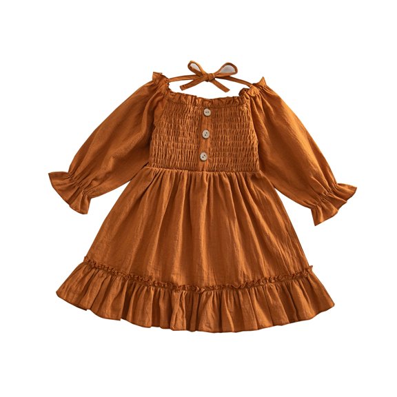 Mnyotv Spring Fall Clothes Long Sleeve Dress for Girls Sweet Birthday Outfits Toddlers Casual Flowy Dress Size 12-18Months