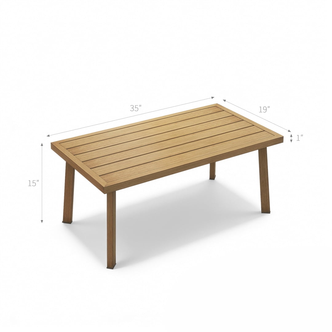35 in Patio Rectangle Coffee Table with Wood Grain Texture, Teak