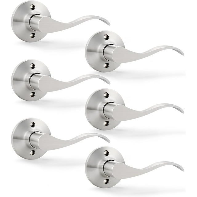 Satin Nickel Door Handle Interior Brushed Nickel Passage Door Lever for Hall and Closet Keyless Door Lock Set Reversible for Left Right Sided Doors Leverset Handleset