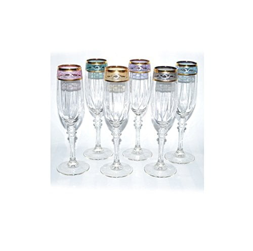 Set of 6 hand-painted champagne flutes