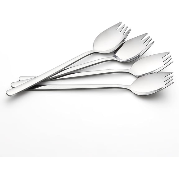 Set of 8 Heavy-Duty Sporks, Stainless Steel Spork Spoon - 7.4 Inches Long Handle Salad Forks Dessert Spoons, Ice Cream Spoons Fork